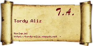 Tordy Aliz névjegykártya